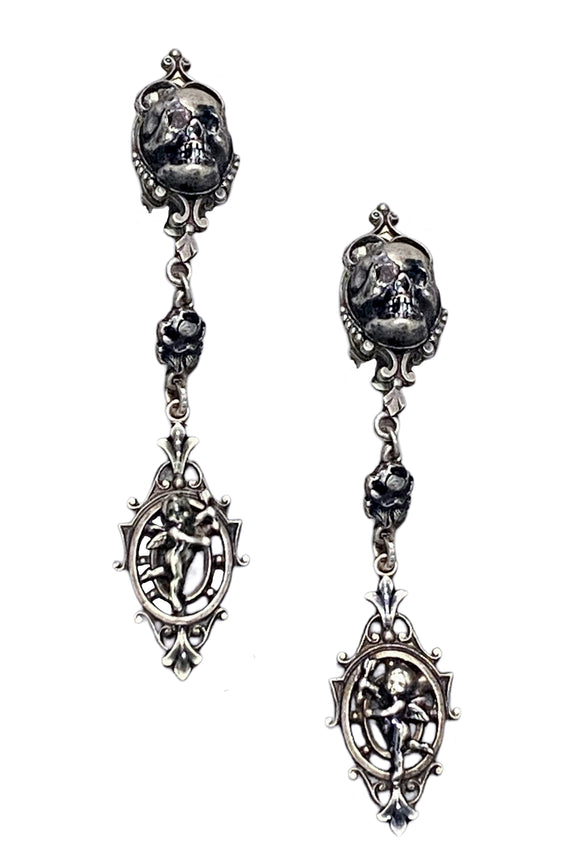 Jean Paul Gaultier Silver Gun Metal Skull Angel Earrings 90's