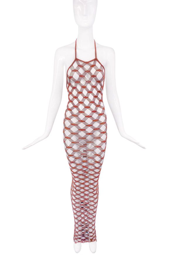 Jean Paul Gaultier Red Fishnet Maxi Dress