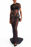 Jean Paul Gaultier Black Sheer Mesh Hip Pad Silhouette Dress Gown
