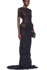 Jean Paul Gaultier Black Sheer Mesh Hip Pad Silhouette Dress Gown