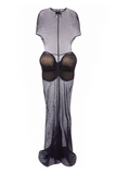 Jean Paul Gaultier Black Sheer Mesh Hip Pad Silhouette Dress Gown