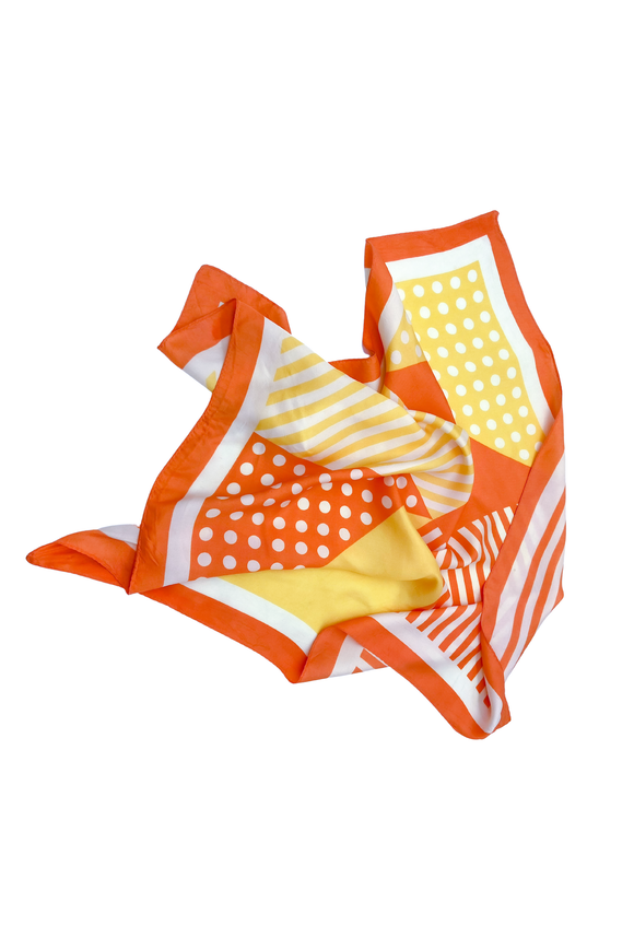 Vintage Yellow Orange Geometric Print Silk Scarf