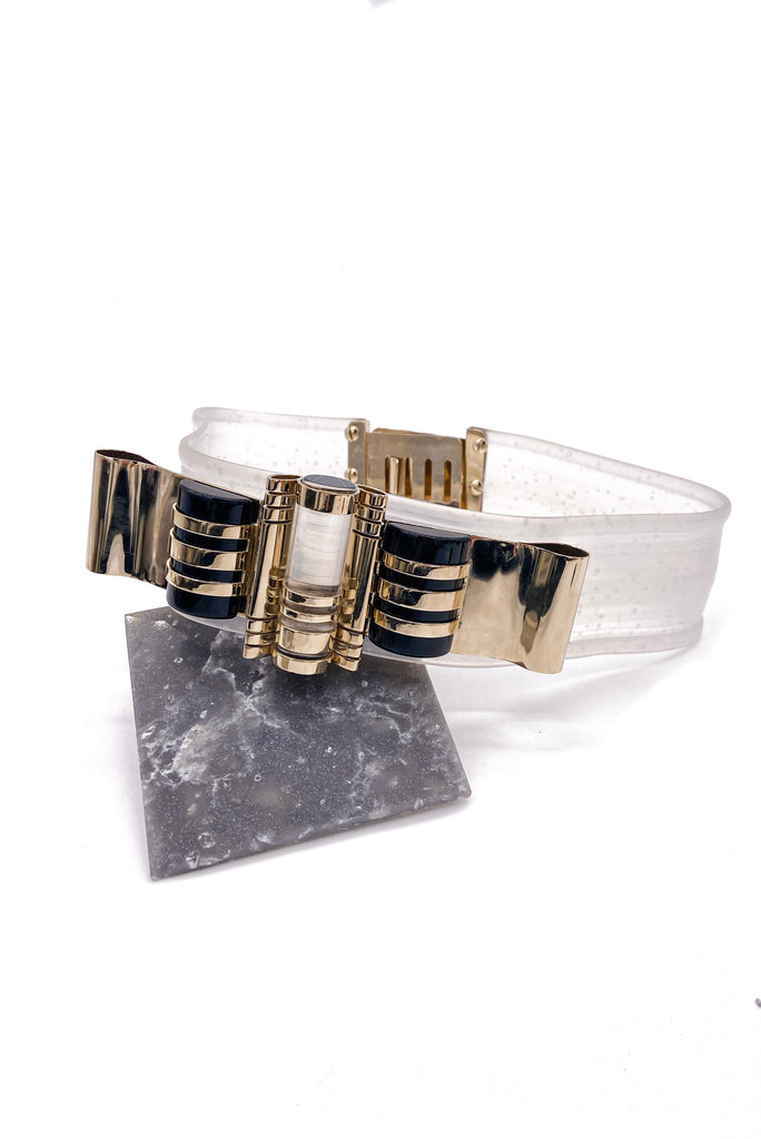 Gianfranco Ferré Gold and Lucite Sculptural "Futuristic Art Deco" Belt
