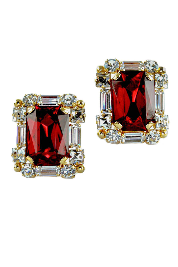 Gianfranco Ferré Ruby Red Square Cut Crystal Framed Earrings