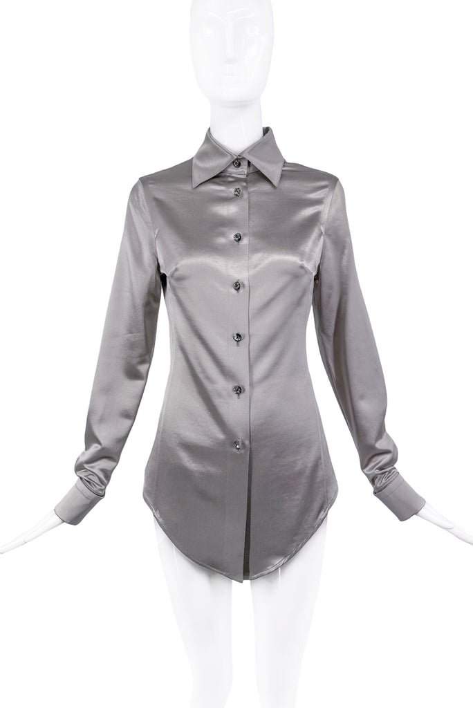 Gianfranco Ferré Grey Silver Longsleeve Collar Button Down Shirt Top