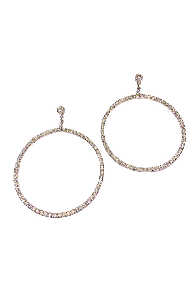 Vintage Silver Crystal Giant Hoop Earrings
