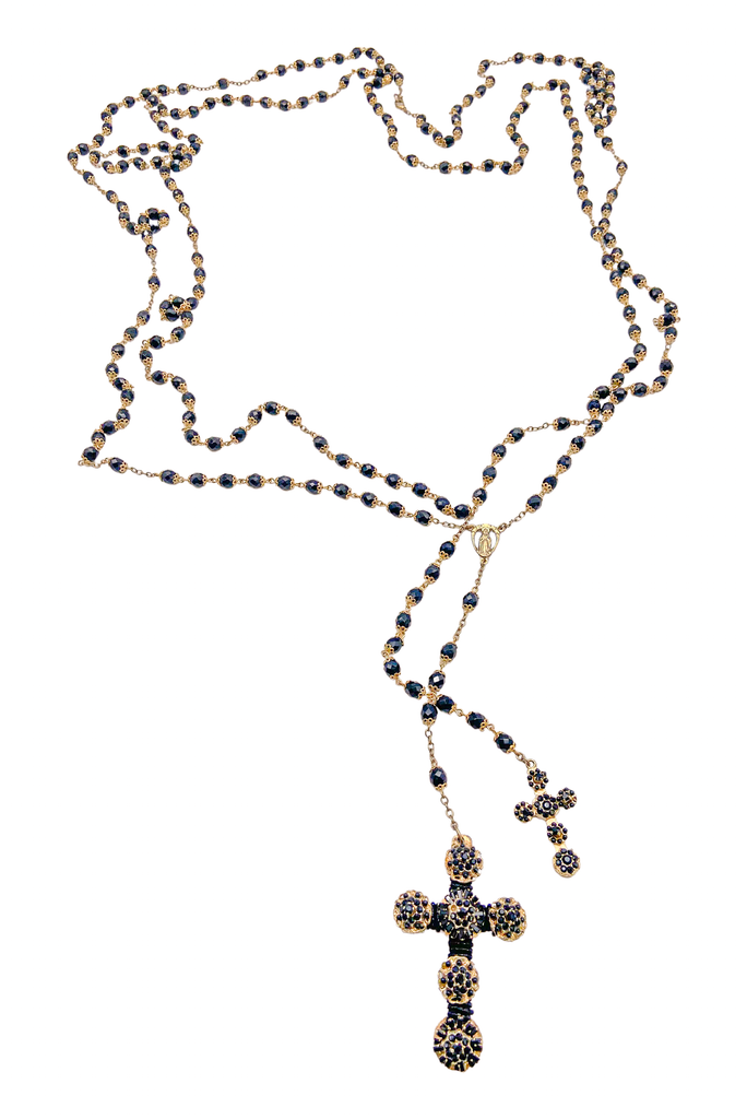 Givenchy Jet Black Couture Craftsman Extra Long Rosary Cross Necklace Spring 2016 Runway