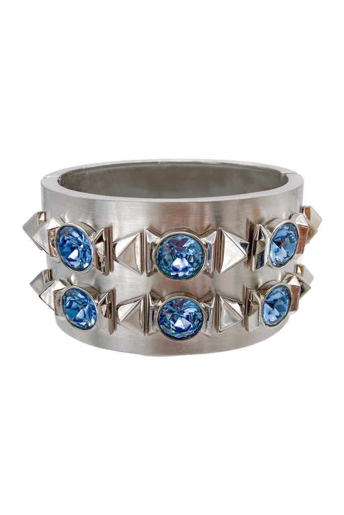 Givenchy Aquamarine Blue Crystal Silver Spike Bracelet Cuff