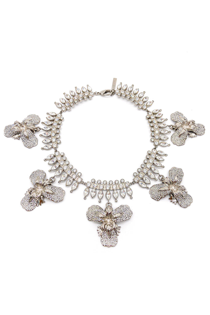 Givenchy Silver Crystal Spike Orchid Necklace