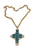 Vintage Emerald Green Reversible Massive Gold and Diamond Cross Necklace