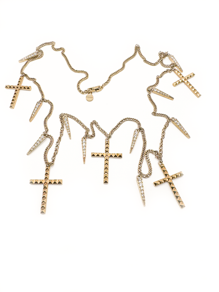 Givenchy Couture Gold Pyramid Multiple Cross and Spike Necklace