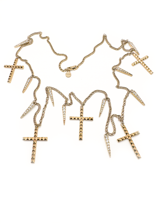 Givenchy Couture Gold Pyramid Multiple Cross and Spike Necklace
