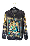 Givenchy Gold Blue Black Satin Baroque Star Print Bomber Jacket