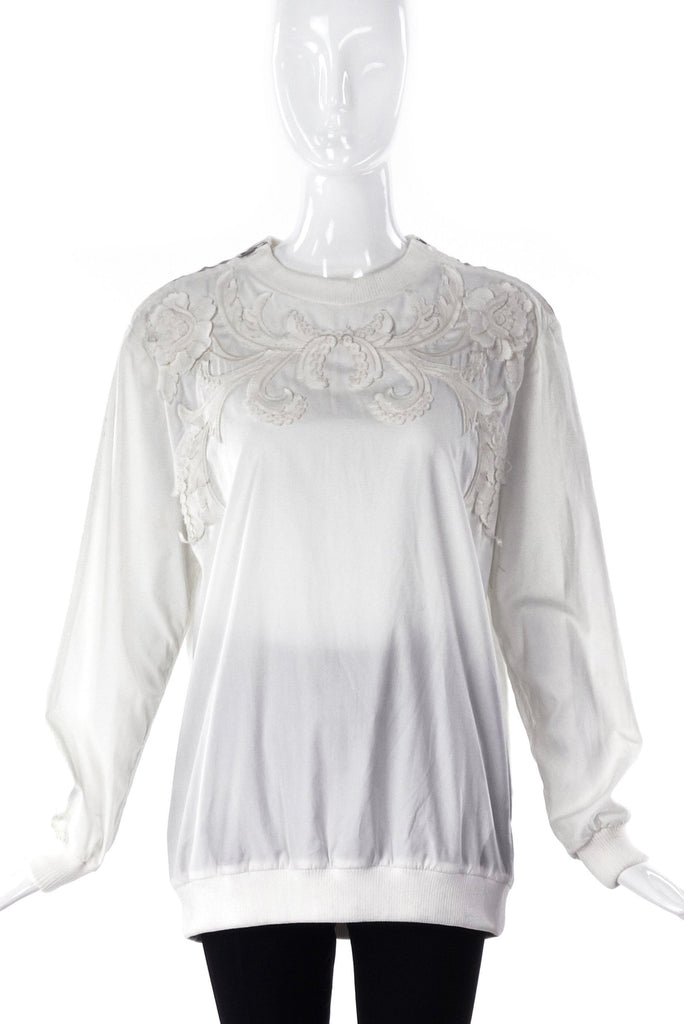 Givenchy White Cotton Sweat Shirt with Lace Appliqués -  BOUTIQUE PURCHASE PRICE