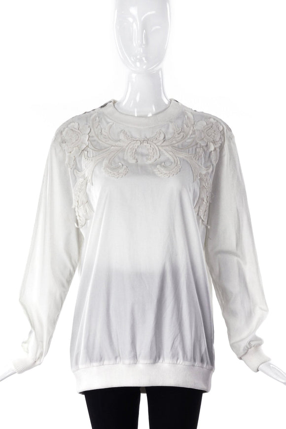 Givenchy White Cotton Sweat Shirt with Lace Appliqués -  BOUTIQUE PURCHASE PRICE