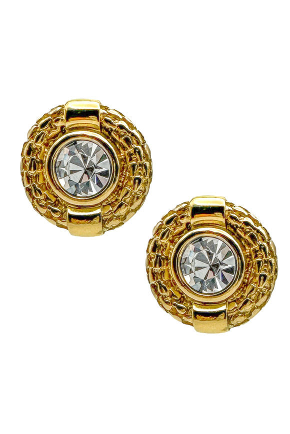 Givenchy Gold Crystal Braided Textured Button Earrings