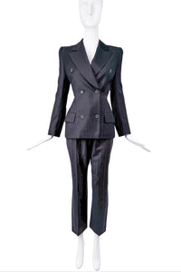 Givenchy by Alexander McQueen Black Gold Lurex Striped Power Shoulder Suit Runway Fall 1997
