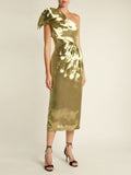 Maria Lucia Hohan Gold Silk One Shoulder Bow Asymmetric Gown Dress SOLD