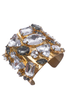 Vintage Gold Oversized Cuff Bracelet with Triangle & Tear Drop & Square & Round Clear and Smokey Crystals