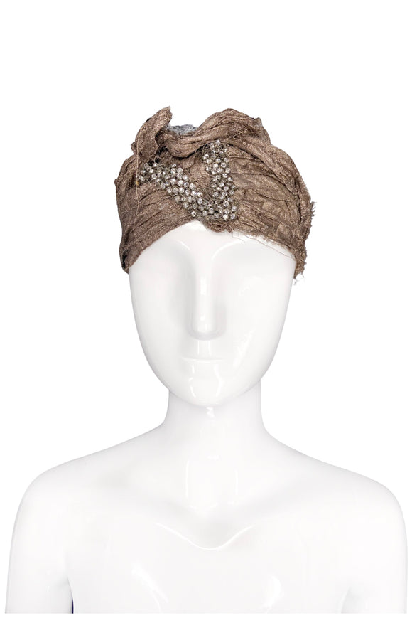 Vintage Gold 1920's Lame V Rhinestone Headband Turban