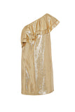 Rachel Zoe Gold Lamé One Shoulder Ruffle Mini Dress