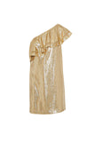 Rachel Zoe Gold Lamé One Shoulder Ruffle Mini Dress