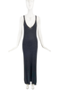 Vintage Gray Knit Ribbed Plunging Neckline Spaghetti Strap Maxi Dress