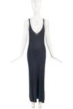 Vintage Gray Knit Ribbed Plunging Neckline Spaghetti Strap Maxi Dress