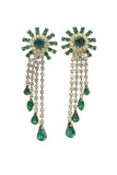 Vintage Silver Emerald Green and Diamond Cascading Rhinestone Crystal Earrings