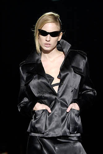 Gucci Black Satin Military Pocket Sharp Shoulder Jacket Runway Spring 2001