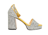 Gucci Silver Glitter Gold Platform Sandal Shoes Size 39