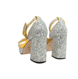 Gucci Silver Glitter Gold Platform Sandal Shoes Size 39