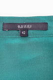 Gucci Emerald Teal Green Military Neck Bow Button-Up Blouse