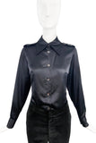 Gucci by Tom Ford Black Satin Silk Military Shirt Iconic 1996 Collection