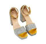 Gucci Silver Glitter Gold Platform Sandal Shoes Size 39