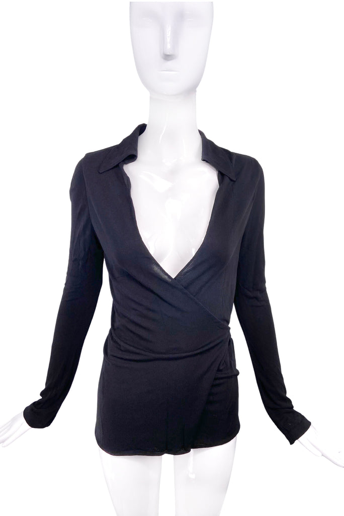 Gucci by Tom Ford Black Jersey Low Cut Wrap Top Fall 1996