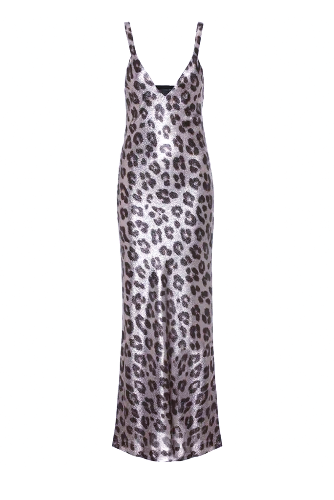 Haider Ackerman Metallic Silver Lurex Leopard Print Slip Dress Gown
