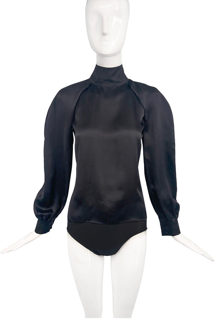 Hakaan Black Silk Rounded Shoulder Sculptural Turtleneck Top