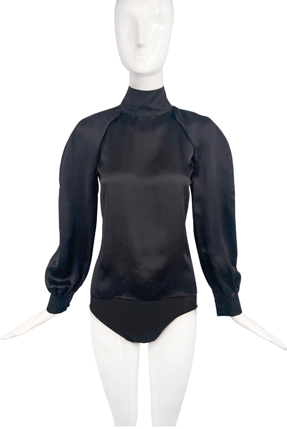 Hakaan Black Silk Rounded Shoulder Sculptural Turtleneck Top
