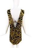 Halpern Gold and Black Tiger Coral Print Shift Dress with Plunging Back FW2019