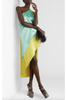 Halpern London Green Blue Turquoise Yellow One Shoulder Asymmetric Gown Dress