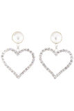 Alessandra Rich Silver Oversized Heart Shaped Rhinestone Pearl Earrings