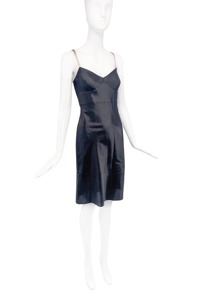 Helmut Lang Black Nylon Iconic 90's Nude Satin Strap Slip Dress