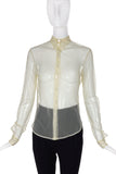 Helmut Lang Pastel Nude Yellow Tulle Net Button-Up Shirt