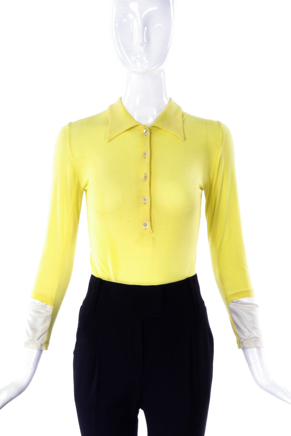 Helmut Lang Neon Yellow Polo Shirt with Cut-Out Sleeve Detail Spring Summer 1997