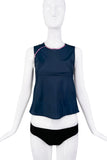 Helmut Lang Navy Blue Pink Sequin Trim Crop Tank Top