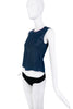 Helmut Lang Navy Blue Pink Sequin Trim Crop Tank Top
