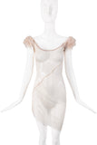 Helmut Lang Beige Sheer Ruffle Shoulder Asymmetric Dress