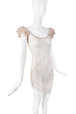 Helmut Lang Beige Sheer Ruffle Shoulder Asymmetric Dress