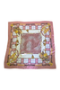 Vintage Silk Scarf Taupe Gold Pink in Style of Hermes/Burberry/Gucci/Versace Leopard & Horse Bits & Plaid Print